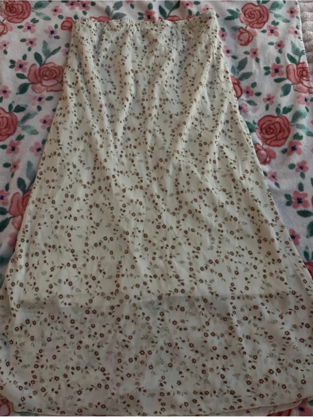 Cream Maxi Skirt with Brown Floral Print